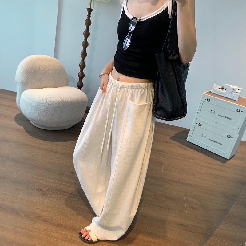 白色弯刀裤女夏凉感天丝亚麻阔腿裤小个子慵懒老钱风棉麻裤子薄款,淘宝优惠券,粉丝福利购,淘宝优惠卷