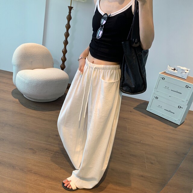 ສີຂາວ Scimitar Pants ເຢັນຂອງແມ່ຍິງ Tencel Linen ກາງເກງຂາກ້ວາງ