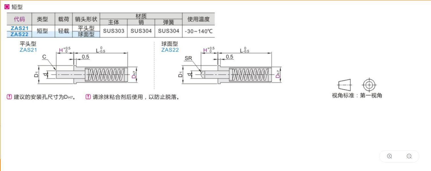 小径定位柱 ZAS21 ZAS22 D2 D3 D4 D5 H1.5 H3 H4 短型 轻载 - 图0