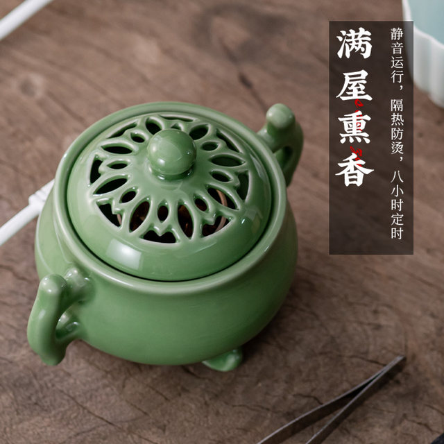 Taiwan temperature control chip electric incense burner comes with copper plate and wooden base