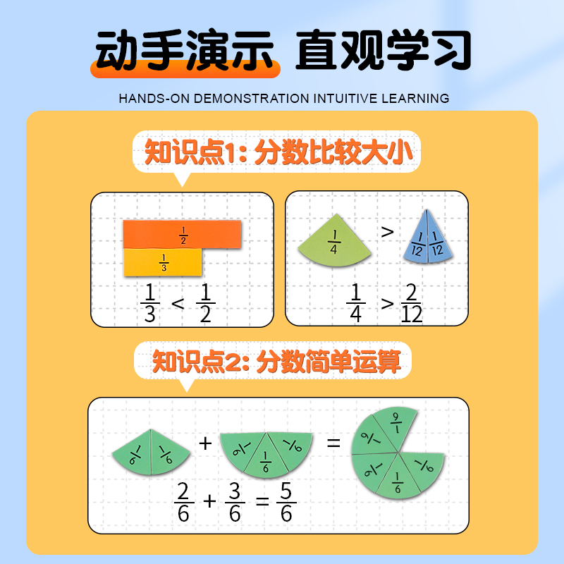 磁性分数演示器分数盘小学生加减法运算认知分子分母磁吸学习盘三年级分数的初步认识数学教具益智数字磁力贴 - 图1