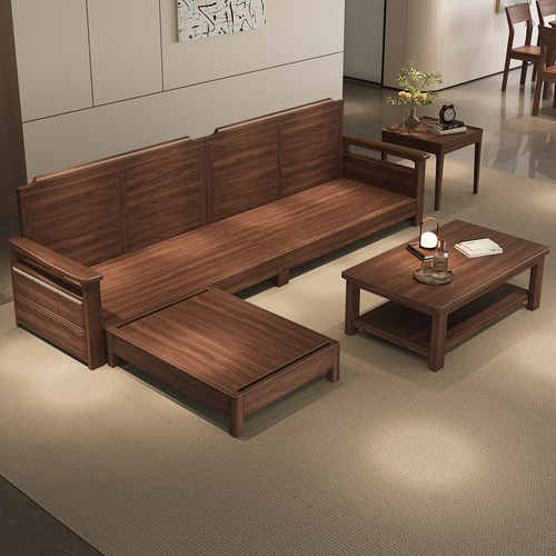 新中式北美黑胡桃实木直排贵妃沙发组合现代客厅高端家具原木沙发 - 图0