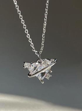 necklace women桃心恋爱星球项炼女ins小众甜美粉钻爱心锁骨炼
