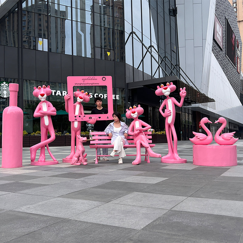 顽皮粉红豹雕塑商场售楼处卡通座椅店铺商场引流网红打卡装饰摆件,淘宝优惠券,粉丝福利购,淘宝优惠卷