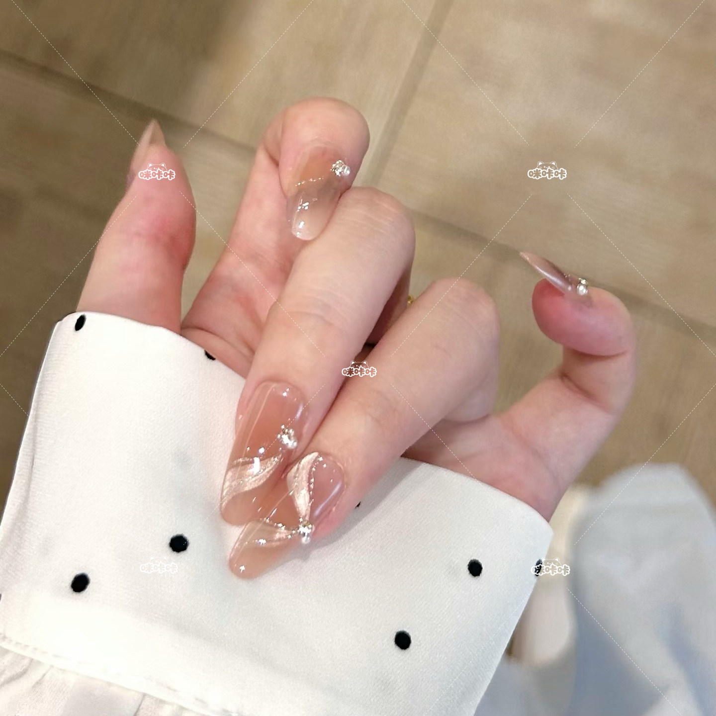 茶棕飘带气质显白裸色氛围感仙女美甲手工定制穿戴甲防水可拆卸,淘宝优惠券,粉丝福利购,淘宝优惠卷