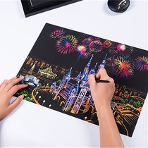 Night view scraped painting dazzling metropolitan creative castle scraped paper adult female college student Decompression Painting Art Scraped paper