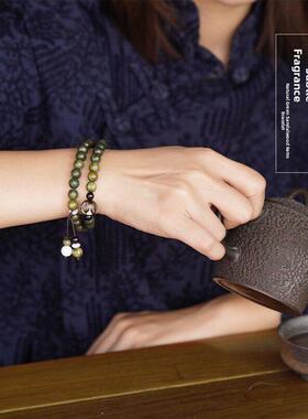 覆古绿檀香手炼女森林学生手炼夫妇手炼檀香木手炼天然中国风格佛