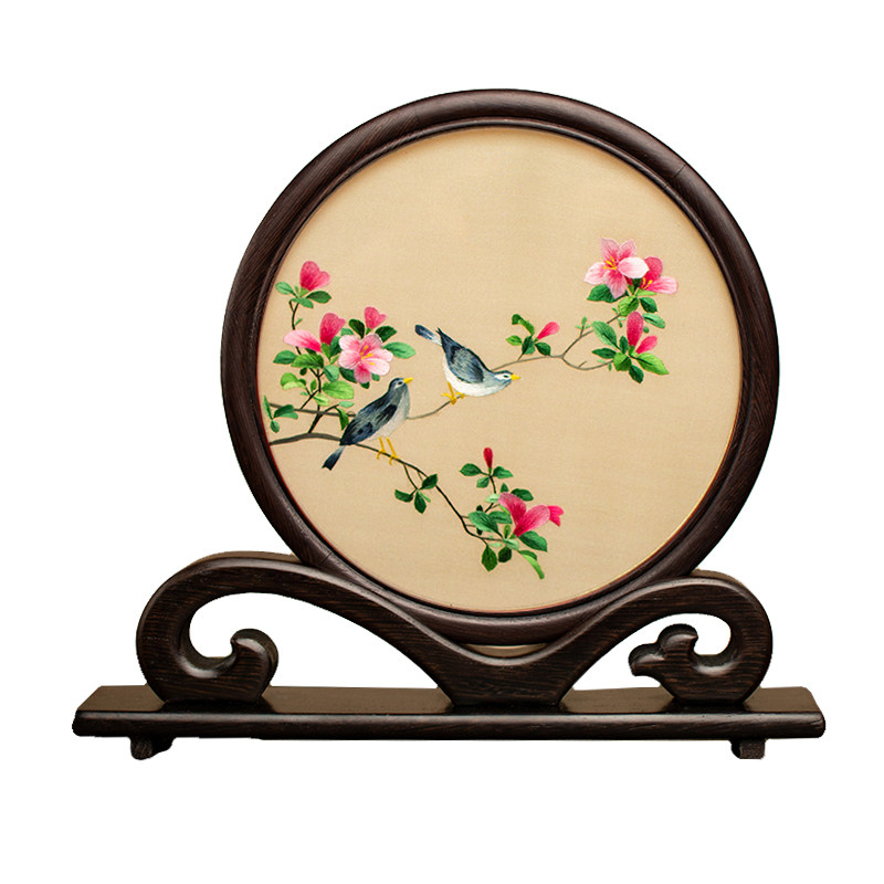 中式刺绣摆件手工双面绣桌面摆台古风绣花小屏风古典装饰特色礼品