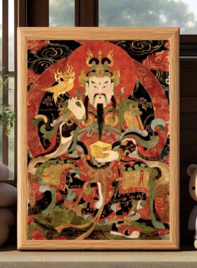 中式风五路财神爷财神相框摆件招财进宝2026年送朋友礼物客厅装饰