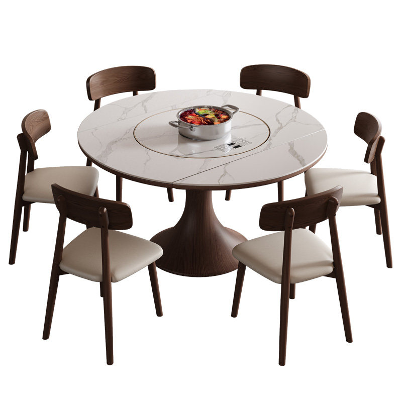 全实木岩板多功能伸缩餐桌椅电磁炉电动暖菜板可圆桌饭桌可配转盘,淘宝优惠券,粉丝福利购,淘宝优惠卷