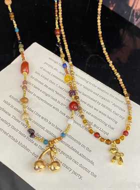 设计师款彩色串珠项链女高级感吊坠锁骨链轻奢百搭锁骨链衣服配饰