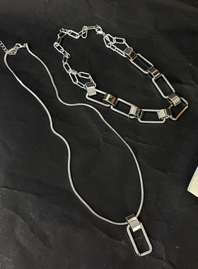 欧美朋克风金属几何链条项链女银色双层锁骨链时尚个性镂空吊坠