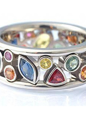 中东阿拉伯时尚几何图案镂空镶钻多色戒指女 Fashion ring woman