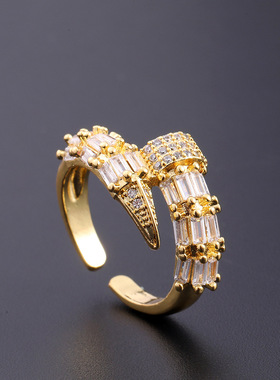 欧美时尚百搭铜锆石电镀真金开口戒指食指戒女 Fashion Open Ring