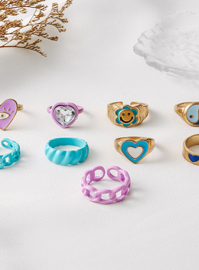 Fashion Love Simple Ring Colorful 9 Piece Set Rings 戒指套装