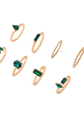 蛇形爱心仿绿宝石多件套装戒指 Multi piece set ring for women