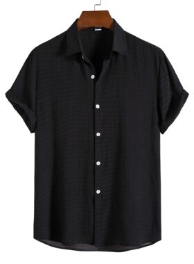 New men's fashion solid color dark grid short sleeve shi