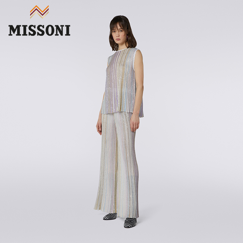 MISSONI/米索尼上衣女士金属质感圆领无袖针织背心-图0