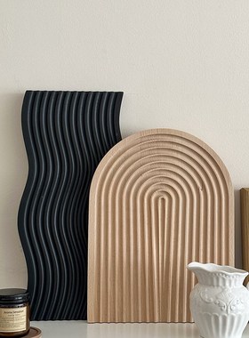 速发水波纹木质风黑盘托色板香薰收纳置物下午茶盘子拍照道具