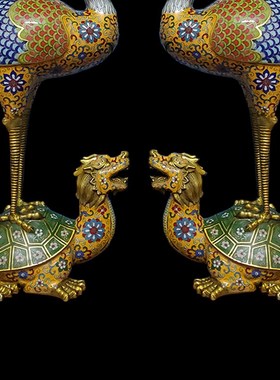 速发黄铜景婚蓝中鹤烛台仙鹤龙龟烛台摆件龟式摆饰五供泰庆铜器工