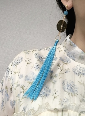 古钱币流苏耳环铜钱耳饰山鬼花钱红色流苏古装百搭马面裙饰品耳夹