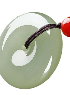 白玉平安扣玉石吊坠圆形男款女款玉石项链新疆白玉挂件无事牌绿色