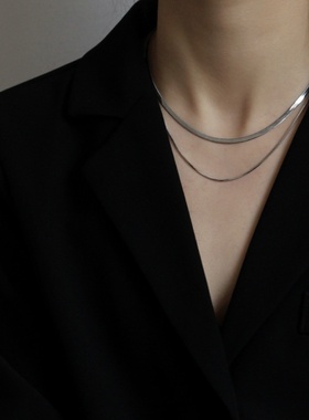 欧美个性辣妹百搭钛钢双层叠戴项链女ins素链蛇骨链刀片链锁骨链