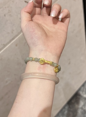 如意祥云福字黄金转运珠金珠串珠手链新款纯金999足金和田玉手串