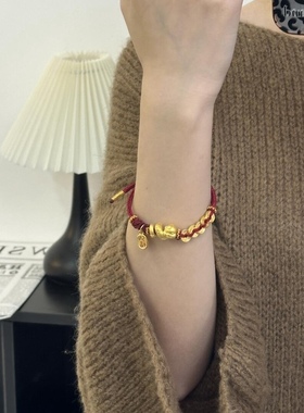 小金蛇五帝币999足金五帝钱手链女黄金 送女友老婆七夕情人节礼物