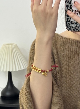 五帝钱小金圈竹节999足金手链黄金转运珠女送女友老婆情人节礼物