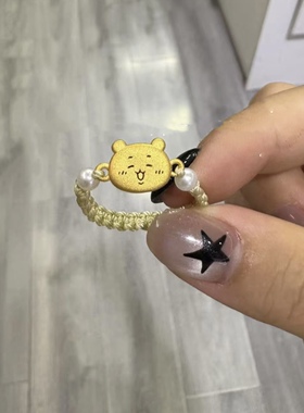 999足金3D硬金chiikawa乌萨奇指环小八吉伊卡哇小飞鼠戒指黄金女