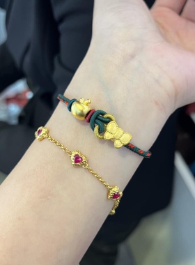 蝴蝶结999足金黄金苹果平安夜平安果转运珠情侣圣诞礼物金手链