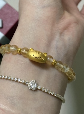 黄金足金999法棍猫咪萌宠转运珠手串手链礼物送女友老婆七夕礼物