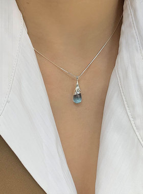 s925纯银水滴猫眼石项链女简约温婉气质百搭设计高级感玉石锁骨链