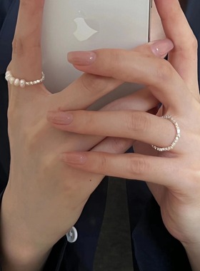 s925纯银珍珠碎银子戒指简约ins风气质小众设计感轻奢闪闪女指环