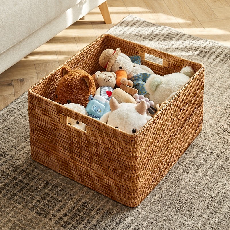 越南秋藤家用藤编收纳筐杂物玩具带盖整理箱竹编蓝抽屉式脏衣篮篓,淘宝优惠券,粉丝福利购,淘宝优惠卷