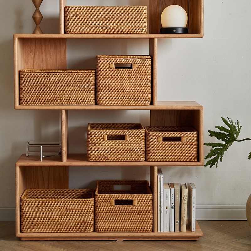 越南秋藤家用藤编收纳筐杂物玩具带盖整理箱竹编蓝抽屉式脏衣篮篓,淘宝优惠券,粉丝福利购,淘宝优惠卷