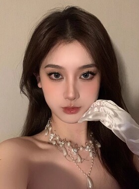 珍珠镂空蝴蝶锆石项链流苏颈链