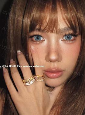 白女美学~辣妹白色闪钻十字架戒指套装气质百搭高级感开口戒指