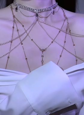 纯欲锁骨胸链性感水钻锆石亮片肩链肩饰品异域风锁骨链高级感项链