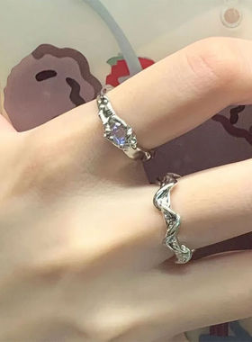 两件套~设计感不规则戒指波浪几何指环百搭开口调节对戒