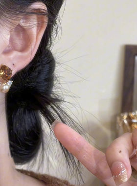 琥珀糖!美拉德复古珍珠耳环女轻奢小众设计感高级气质耳钉耳饰品