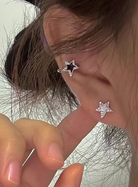 五角星集超闪耳钉耳夹女设计百搭耳骨复古小众设计叠戴高级感耳环