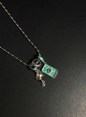 Vintage古着Purple MapleLeaf紫熠枫叶吊坠项链ins小众秋季锁骨链