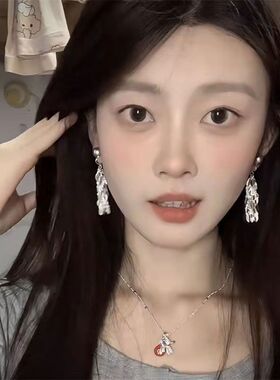 流苏麦穗灰珍珠耳钉女小众高级感