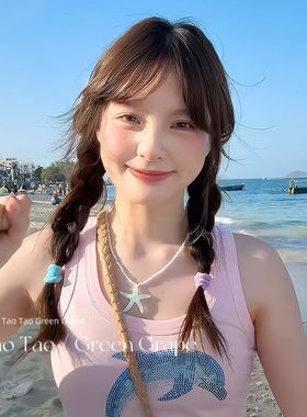 蓝色海星彩色多巴胺水晶串珠项链