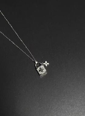 Vintage 古着SilverBloom项链女ins粉色紫荆花高颜值吊坠锁骨链