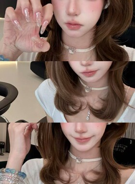 龙心同款少女心爱心水滴梨形项链精致气质丝带爱心choker锁骨链女