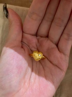 中古拉丝爱心戒指女精致轻奢小众设计ins气质简约高级食指戒指环