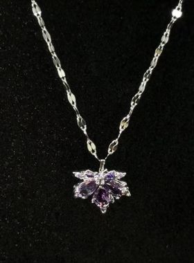 Vintage古着Purple MapleLeaf紫熠枫叶吊坠项链ins小众秋季锁骨链